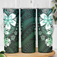 Polynesia Romantic Valentine Skinny Tumbler Sea Turtle Couple With Aqua Gradient Plumeria