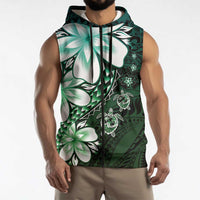 Polynesia Romantic Valentine Sleeveless Zip Hoodie Sea Turtle Couple With Aqua Gradient Plumeria
