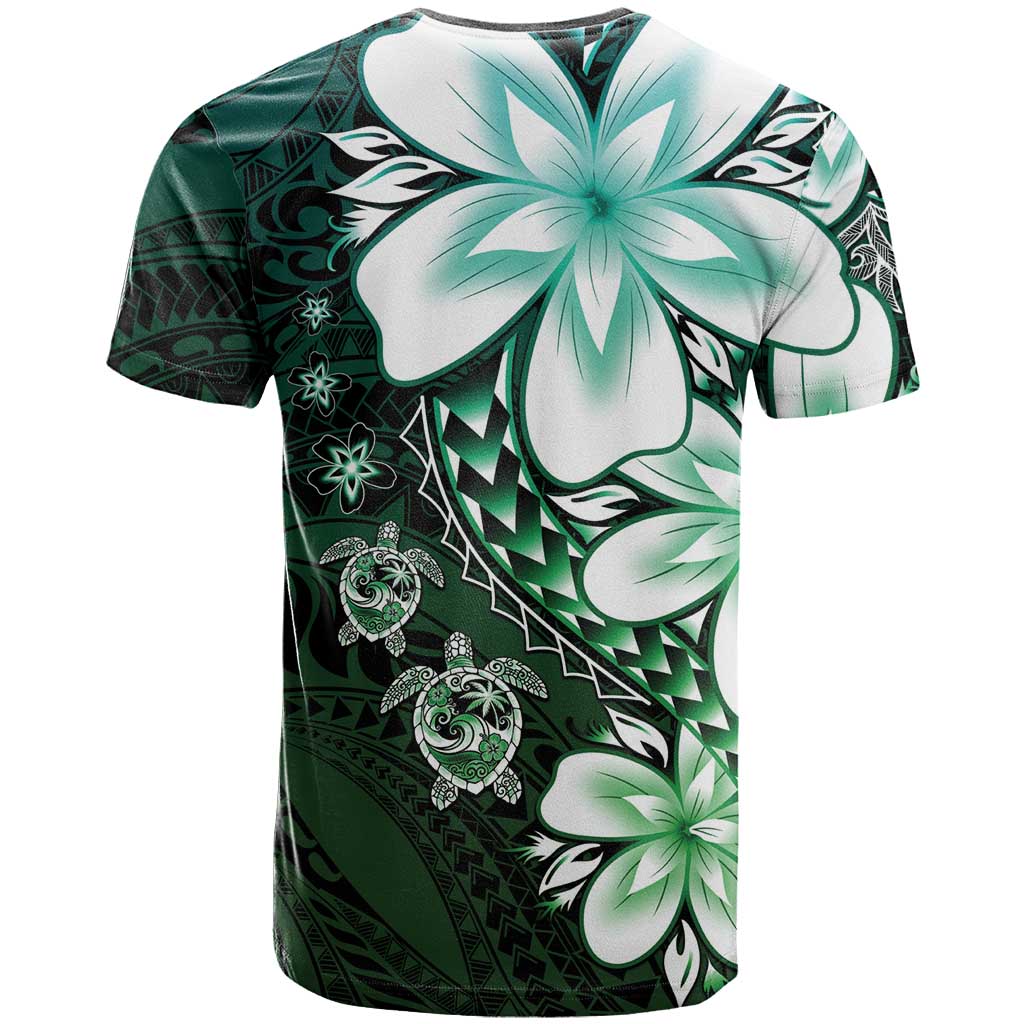 Polynesia Romantic Valentine T Shirt Sea Turtle Couple With Aqua Gradient Plumeria