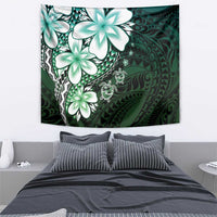 Polynesia Romantic Valentine Tapestry Sea Turtle Couple With Aqua Gradient Plumeria