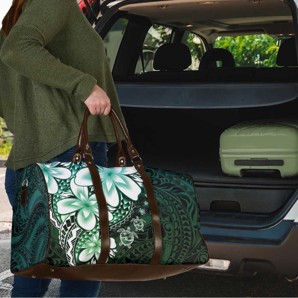 Polynesia Romantic Valentine Travel Bag Sea Turtle Couple With Aqua Gradient Plumeria