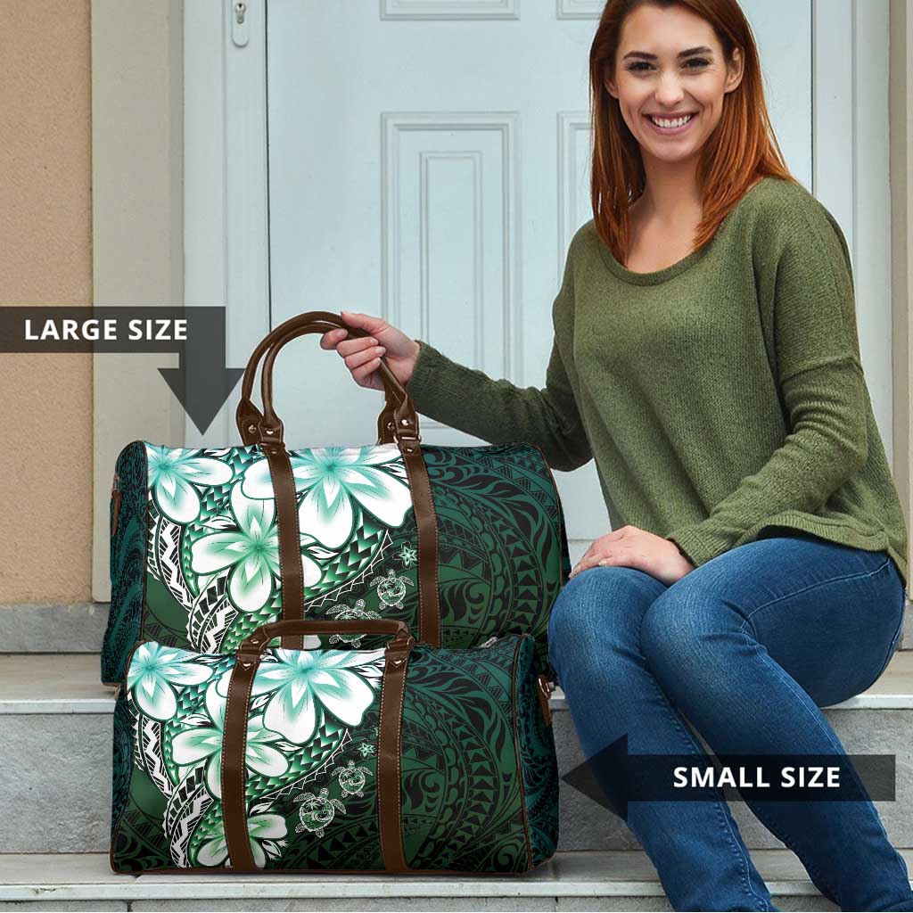 Polynesia Romantic Valentine Travel Bag Sea Turtle Couple With Aqua Gradient Plumeria