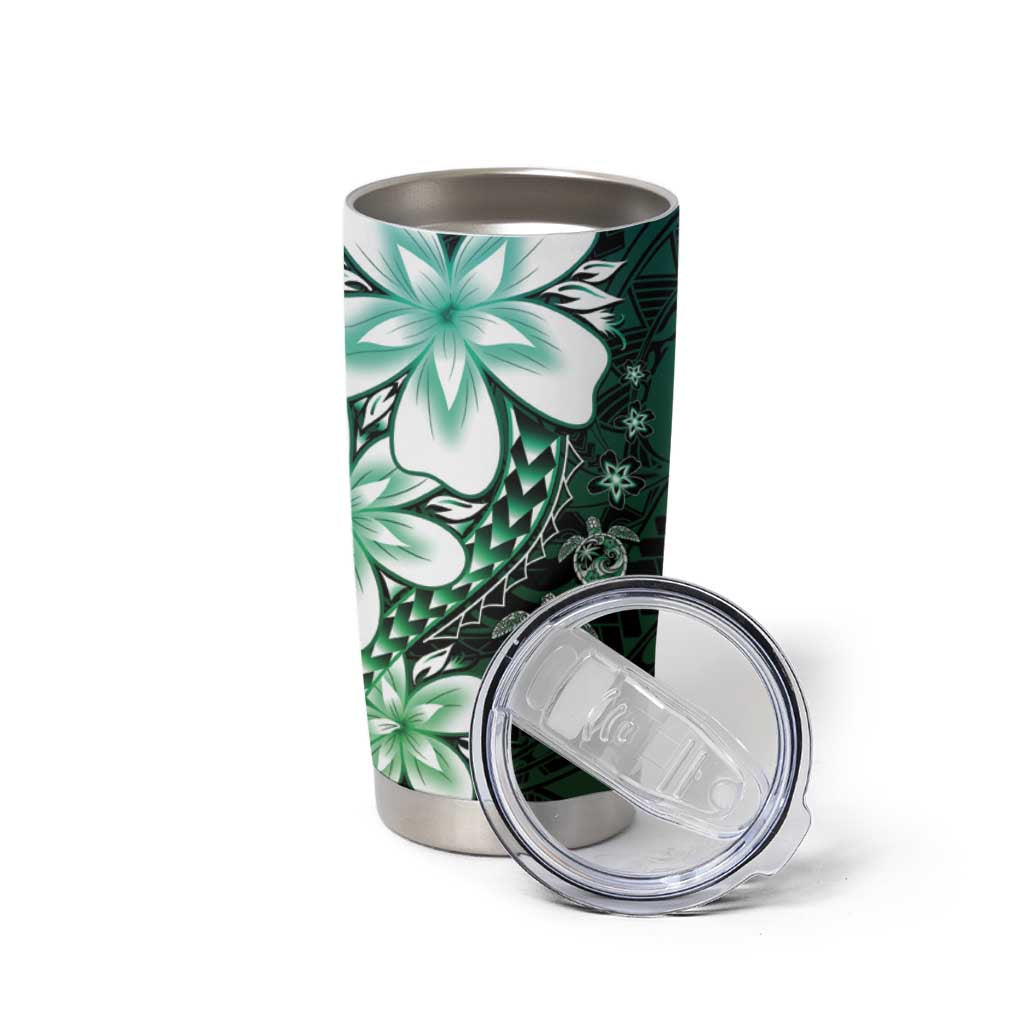 Polynesia Romantic Valentine Tumbler Cup Sea Turtle Couple With Aqua Gradient Plumeria