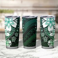 Polynesia Romantic Valentine Tumbler Cup Sea Turtle Couple With Aqua Gradient Plumeria
