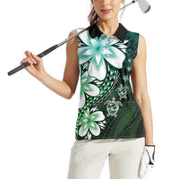 Polynesia Romantic Valentine Women Sleeveless Polo Shirt Sea Turtle Couple With Aqua Gradient Plumeria