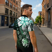 Polynesia Romantic Valentine Zipper Polo Shirt Sea Turtle Couple With Aqua Gradient Plumeria