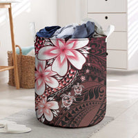 Polynesia Romantic Valentine Laundry Basket Sea Turtle Couple With Red Gradient Plumeria