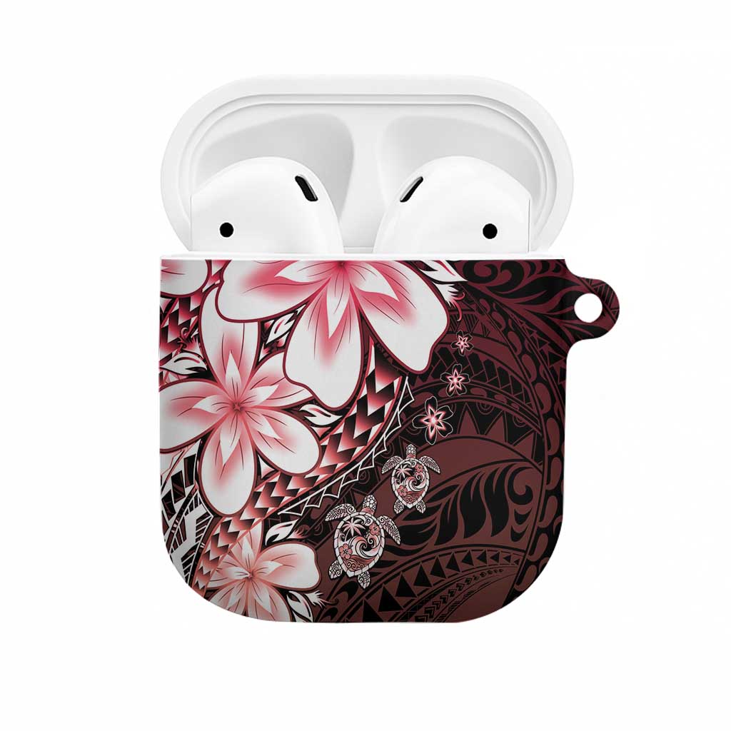 Polynesia Romantic Valentine AirPods Case Sea Turtle Couple With Red Gradient Plumeria