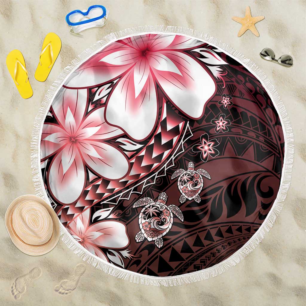 Polynesia Romantic Valentine Beach Blanket Sea Turtle Couple With Red Gradient Plumeria