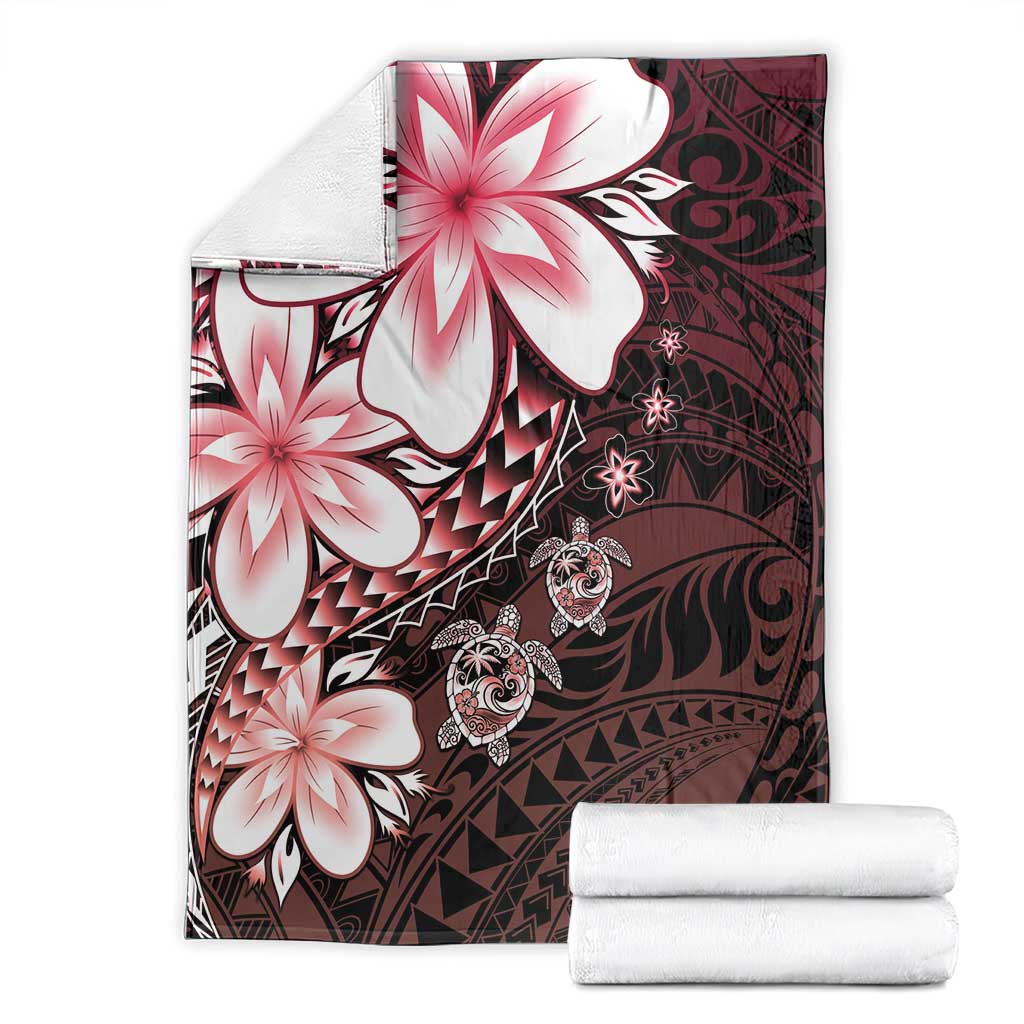 Polynesia Romantic Valentine Blanket Sea Turtle Couple With Red Gradient Plumeria