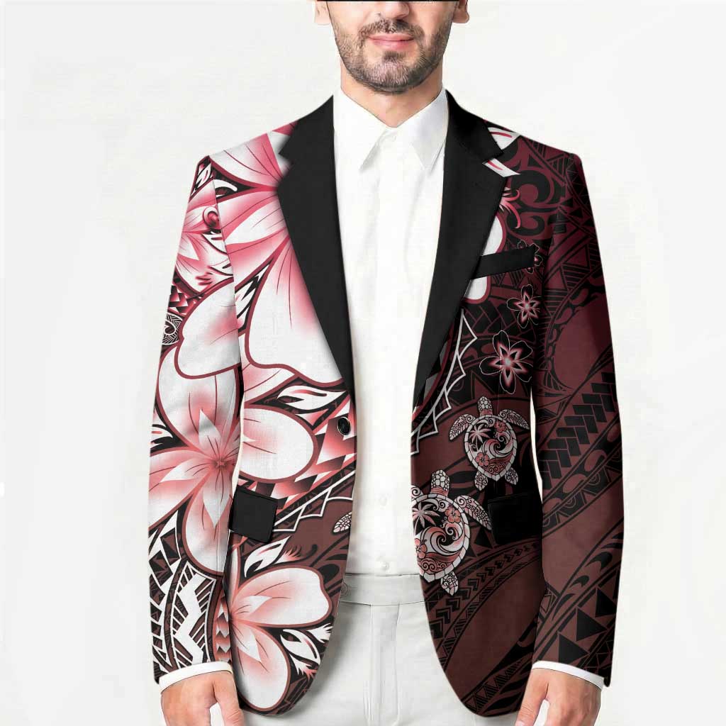 Polynesia Romantic Valentine Blazer Sea Turtle Couple With Red Gradient Plumeria
