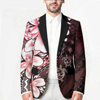 Polynesia Romantic Valentine Blazer Sea Turtle Couple With Red Gradient Plumeria