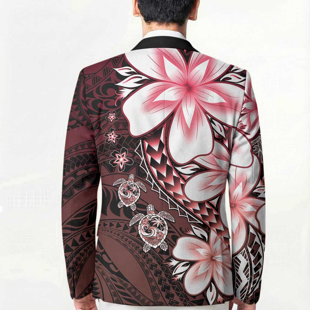 Polynesia Romantic Valentine Blazer Sea Turtle Couple With Red Gradient Plumeria
