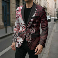 Polynesia Romantic Valentine Blazer Sea Turtle Couple With Red Gradient Plumeria