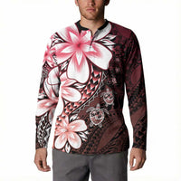 Polynesia Romantic Valentine Button Sweatshirt Sea Turtle Couple With Red Gradient Plumeria