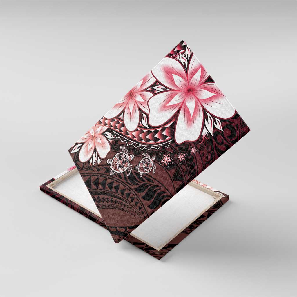 Polynesia Romantic Valentine Canvas Wall Art Sea Turtle Couple With Red Gradient Plumeria