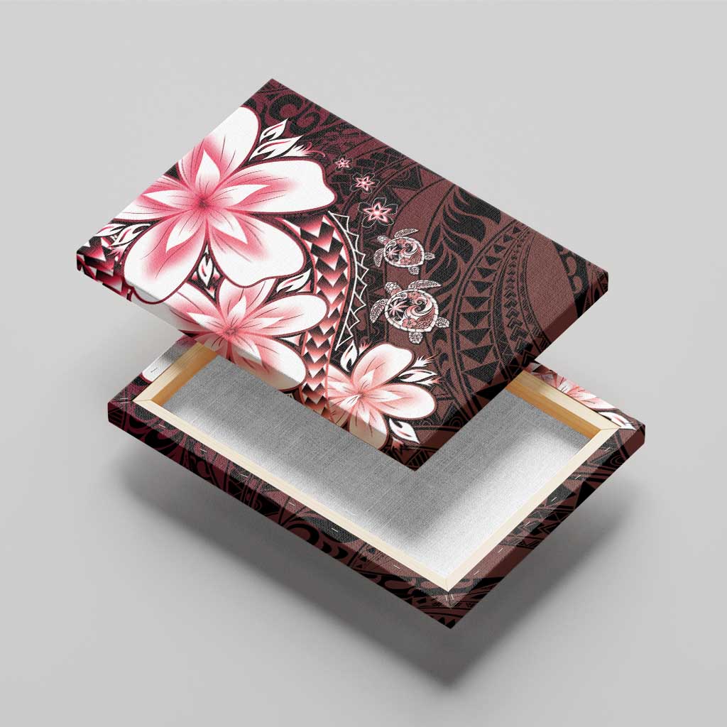 Polynesia Romantic Valentine Canvas Wall Art Sea Turtle Couple With Red Gradient Plumeria