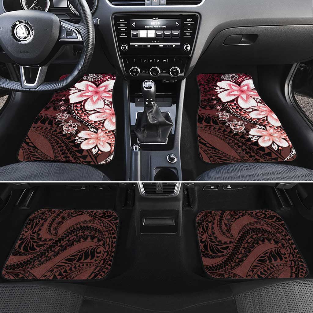 Polynesia Romantic Valentine Car Mats Sea Turtle Couple With Red Gradient Plumeria