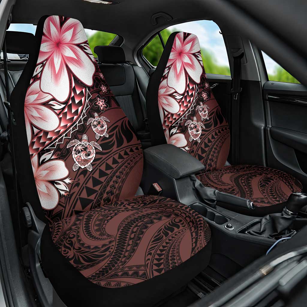 Polynesia Romantic Valentine Car Seat Cover Sea Turtle Couple With Red Gradient Plumeria