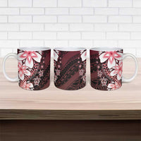 Polynesia Romantic Valentine Ceramic Mug Sea Turtle Couple With Red Gradient Plumeria
