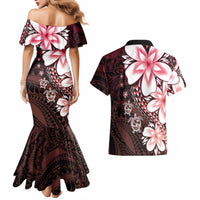 Polynesia Romantic Valentine Couples Matching Mermaid Dress and Hawaiian Shirt Sea Turtle Couple With Red Gradient Plumeria LT05 - Polynesian Pride