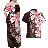 Polynesia Romantic Valentine Couples Matching Off Shoulder Maxi Dress and Hawaiian Shirt Sea Turtle Couple With Red Gradient Plumeria LT05 - Polynesian Pride