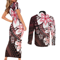 Polynesia Romantic Valentine Couples Matching Short Sleeve Bodycon Dress and Long Sleeve Button Shirt Sea Turtle Couple With Red Gradient Plumeria LT05 - Polynesian Pride