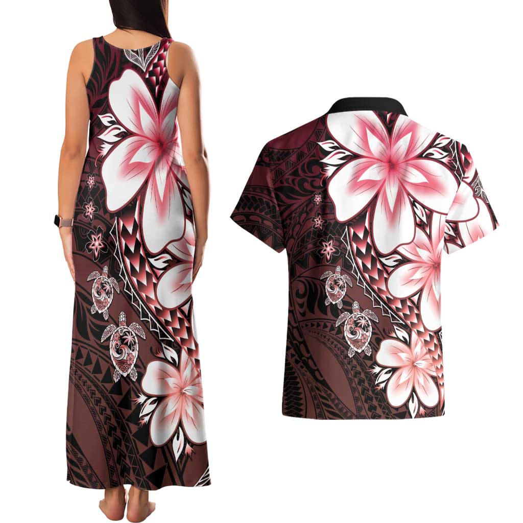 Polynesia Romantic Valentine Couples Matching Tank Maxi Dress and Hawaiian Shirt Sea Turtle Couple With Red Gradient Plumeria LT05 - Polynesian Pride