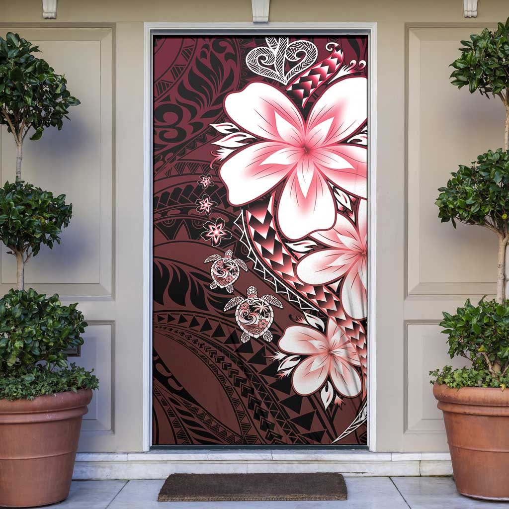 Polynesia Romantic Valentine Door Cover Sea Turtle Couple With Red Gradient Plumeria LT05 Red - Polynesian Pride