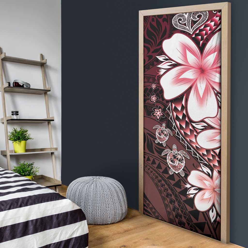 Polynesia Romantic Valentine Door Cover Sea Turtle Couple With Red Gradient Plumeria LT05 - Polynesian Pride