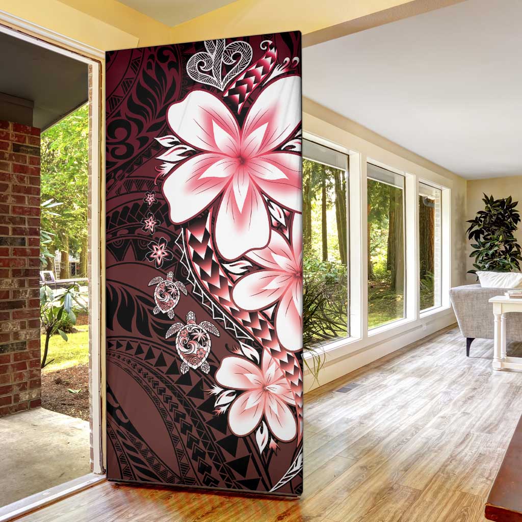 Polynesia Romantic Valentine Door Cover Sea Turtle Couple With Red Gradient Plumeria LT05 - Polynesian Pride