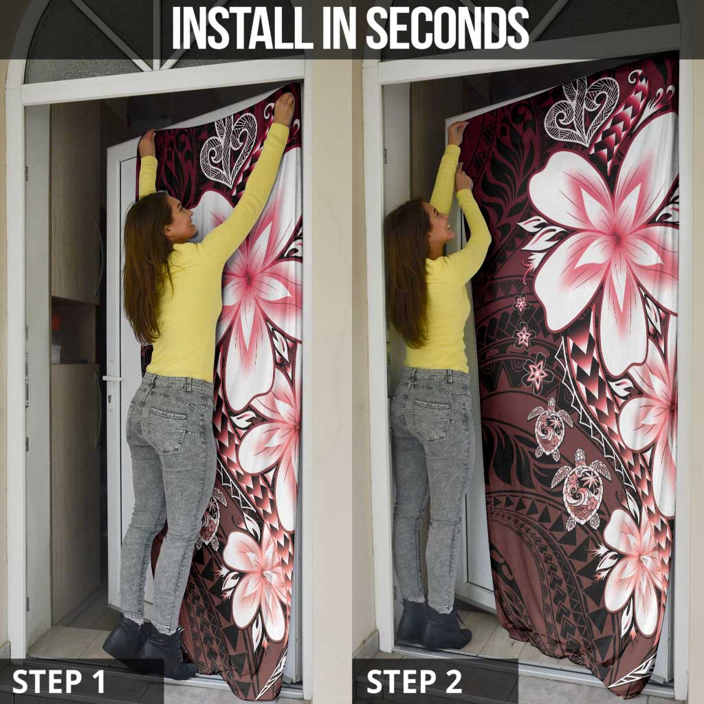 Polynesia Romantic Valentine Door Cover Sea Turtle Couple With Red Gradient Plumeria LT05 - Polynesian Pride