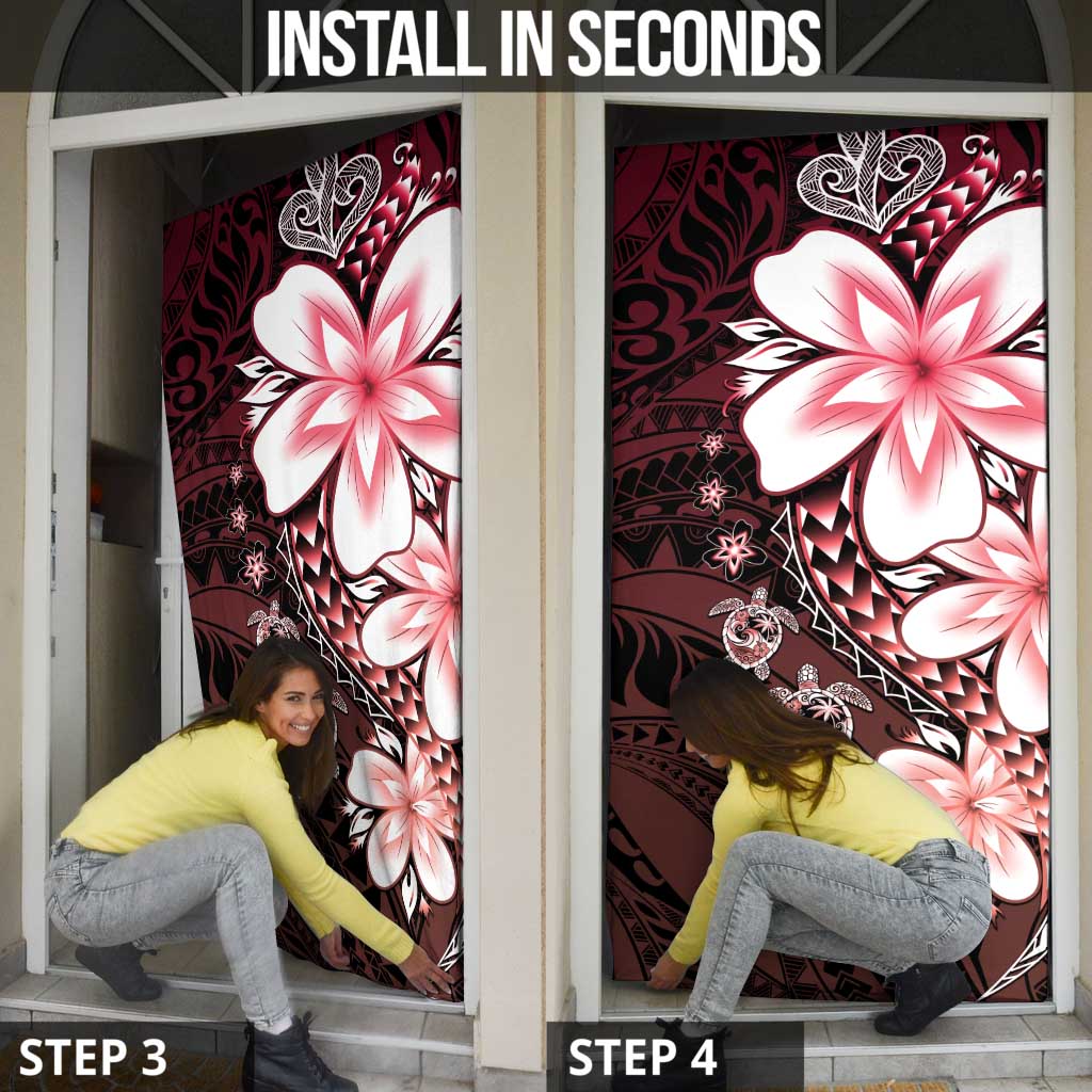 Polynesia Romantic Valentine Door Cover Sea Turtle Couple With Red Gradient Plumeria LT05 - Polynesian Pride