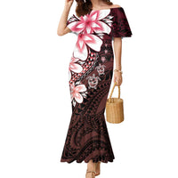 Polynesia Romantic Valentine Family Matching Mermaid Dress and Hawaiian Shirt Sea Turtle Couple With Red Gradient Plumeria LT05 Mom's Dress Red - Polynesian Pride