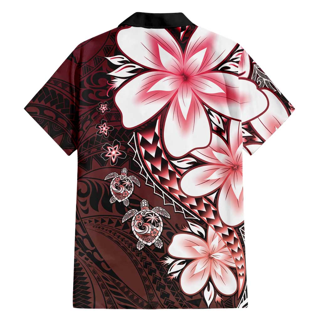Polynesia Romantic Valentine Family Matching Off The Shoulder Long Sleeve Dress and Hawaiian Shirt Sea Turtle Couple With Red Gradient Plumeria LT05 - Polynesian Pride