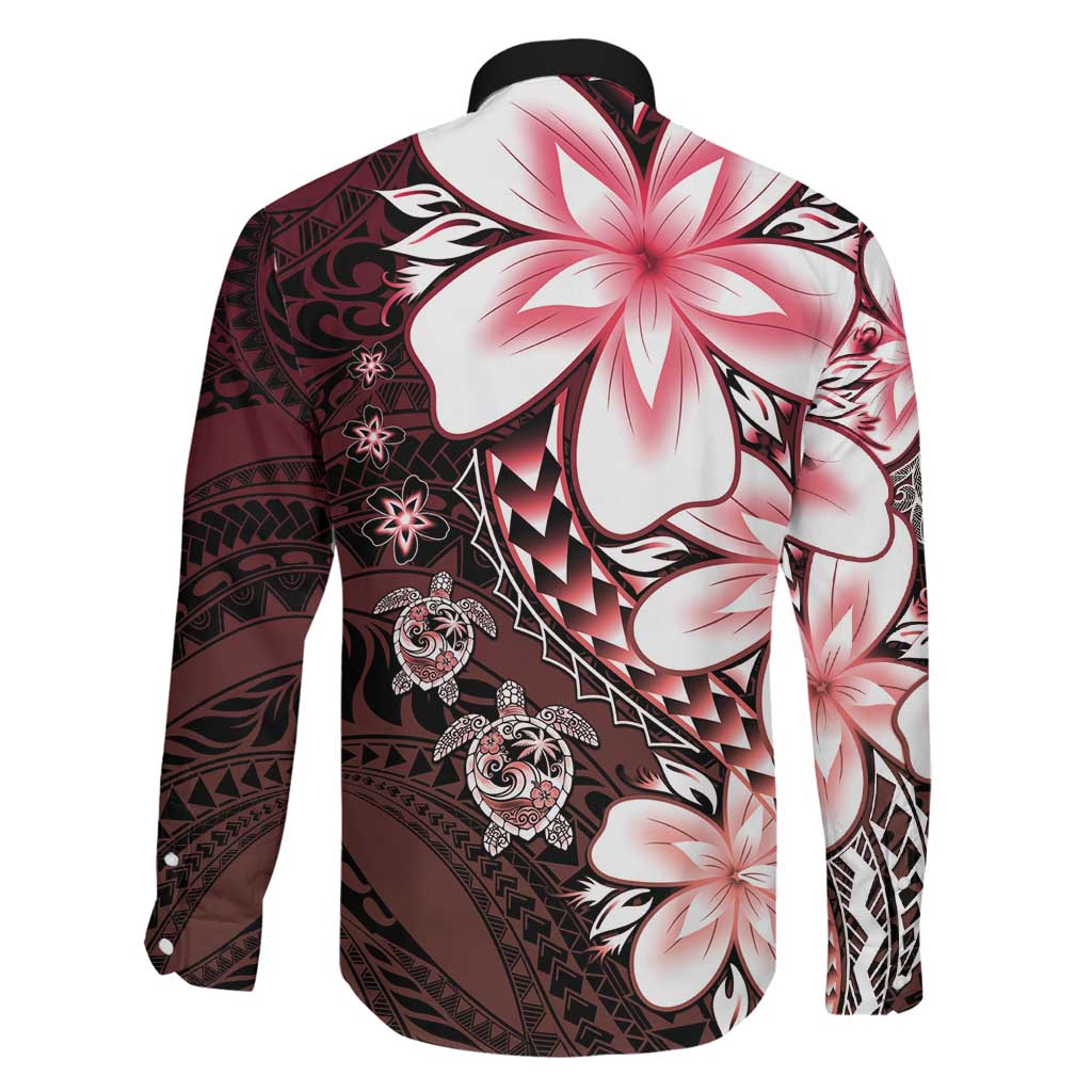 Polynesia Romantic Valentine Family Matching Off The Shoulder Long Sleeve Dress and Hawaiian Shirt Sea Turtle Couple With Red Gradient Plumeria LT05 - Polynesian Pride