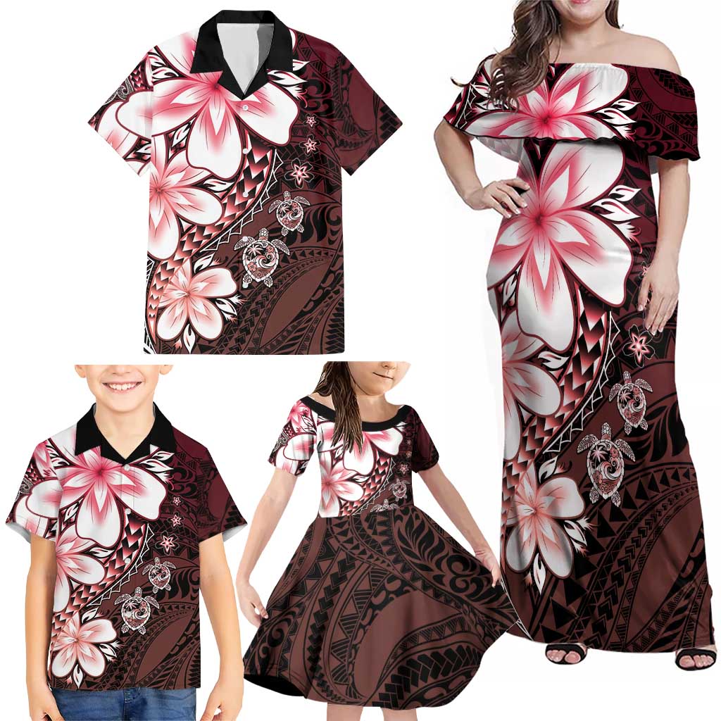 Polynesia Romantic Valentine Family Matching Off Shoulder Maxi Dress and Hawaiian Shirt Sea Turtle Couple With Red Gradient Plumeria LT05 - Polynesian Pride