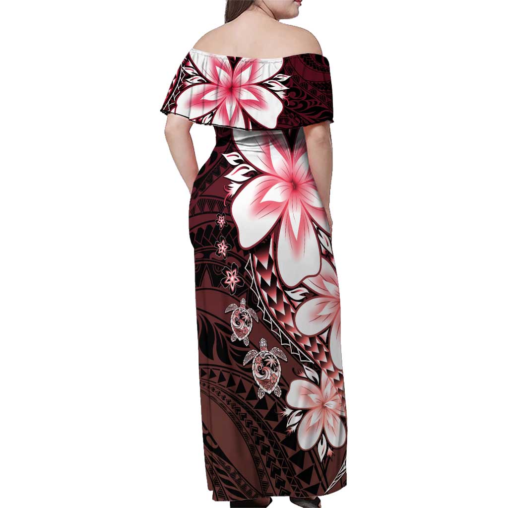 Polynesia Romantic Valentine Family Matching Off Shoulder Maxi Dress and Hawaiian Shirt Sea Turtle Couple With Red Gradient Plumeria LT05 - Polynesian Pride