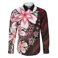 Polynesia Romantic Valentine Family Matching Off Shoulder Short Dress and Hawaiian Shirt Sea Turtle Couple With Red Gradient Plumeria LT05 Dad's Shirt - Long Sleeve Red - Polynesian Pride