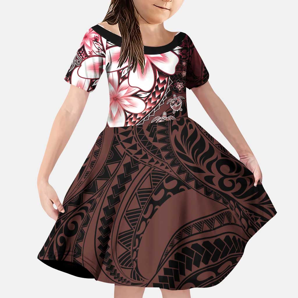 Polynesia Romantic Valentine Family Matching Puletasi and Hawaiian Shirt Sea Turtle Couple With Red Gradient Plumeria LT05 Daughter's Dress Red - Polynesian Pride