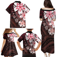 Polynesia Romantic Valentine Family Matching Puletasi and Hawaiian Shirt Sea Turtle Couple With Red Gradient Plumeria LT05 - Polynesian Pride
