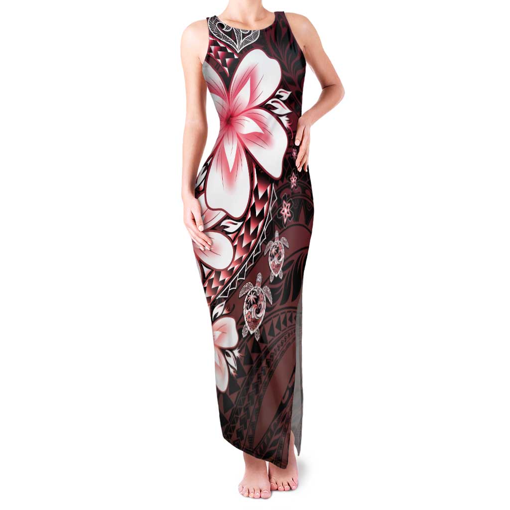 Polynesia Romantic Valentine Family Matching Tank Maxi Dress and Hawaiian Shirt Sea Turtle Couple With Red Gradient Plumeria LT05 Mom's Dress Red - Polynesian Pride
