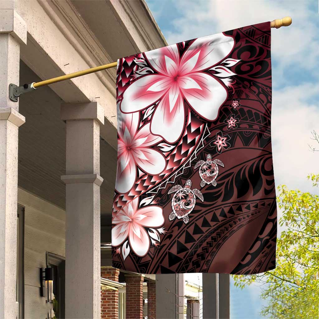 Polynesia Romantic Valentine Garden Flag Sea Turtle Couple With Red Gradient Plumeria