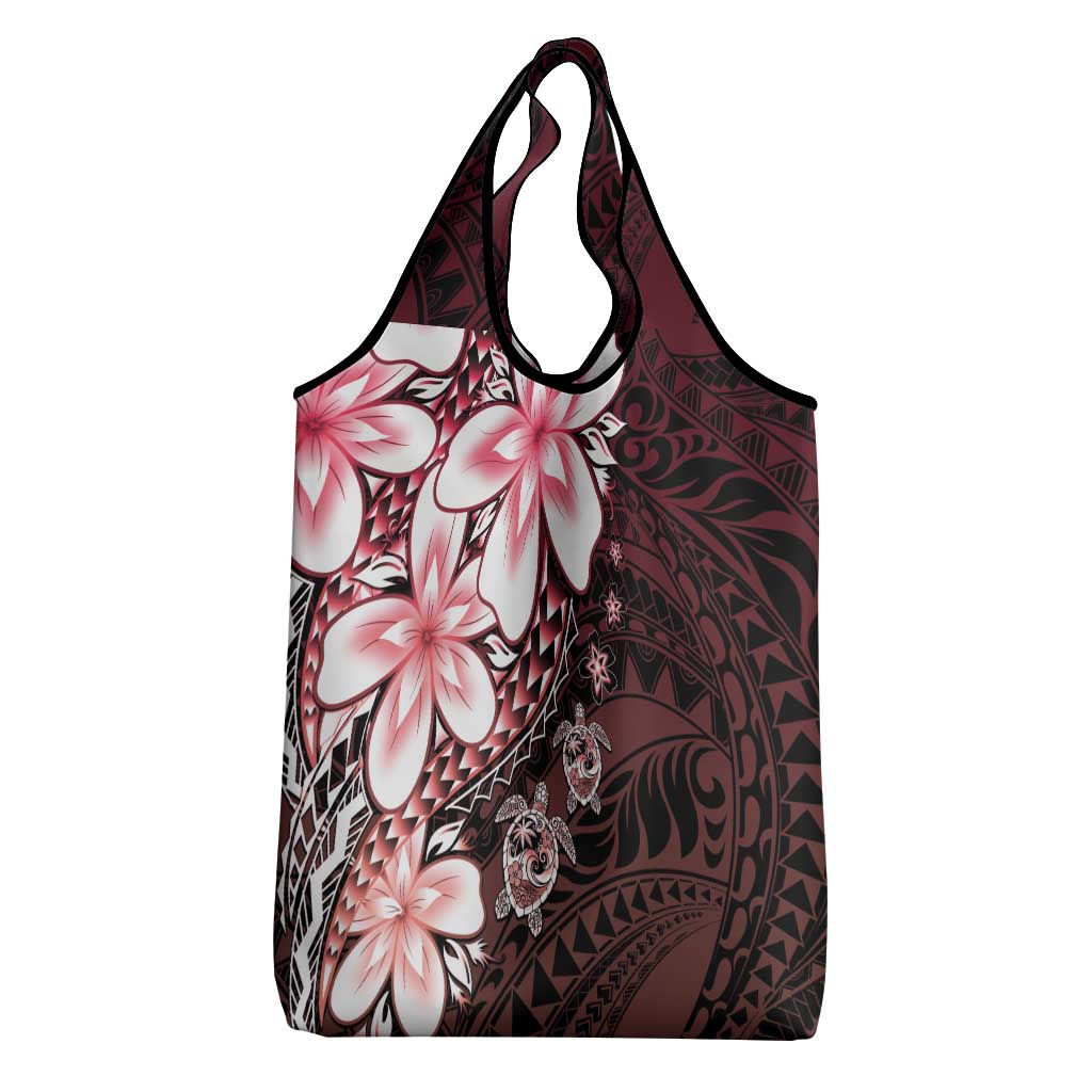 Polynesia Romantic Valentine Grocery Bag Sea Turtle Couple With Red Gradient Plumeria