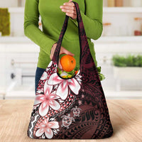Polynesia Romantic Valentine Grocery Bag Sea Turtle Couple With Red Gradient Plumeria