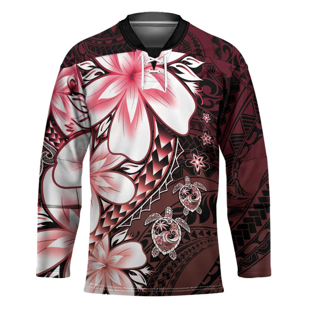 Polynesia Romantic Valentine Hockey Jersey Sea Turtle Couple With Red Gradient Plumeria