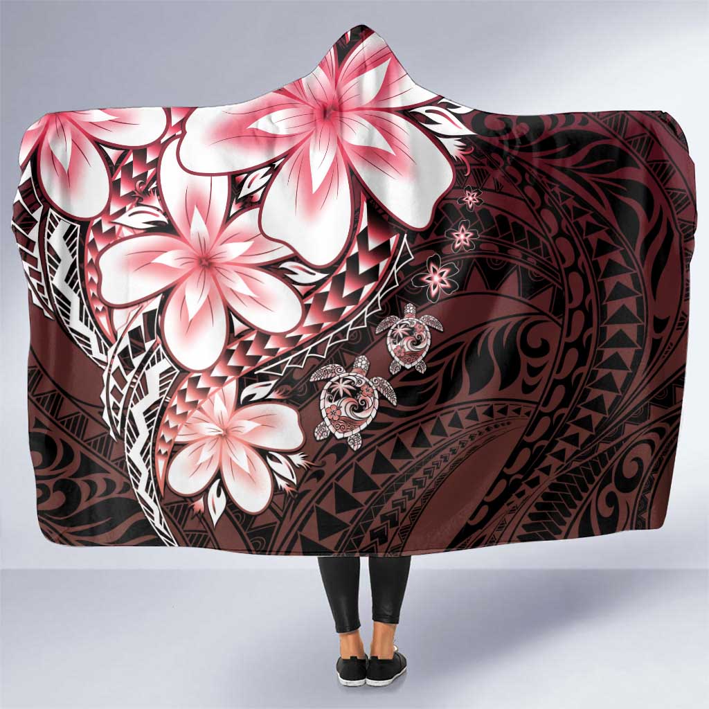 Polynesia Romantic Valentine Hooded Blanket Sea Turtle Couple With Red Gradient Plumeria