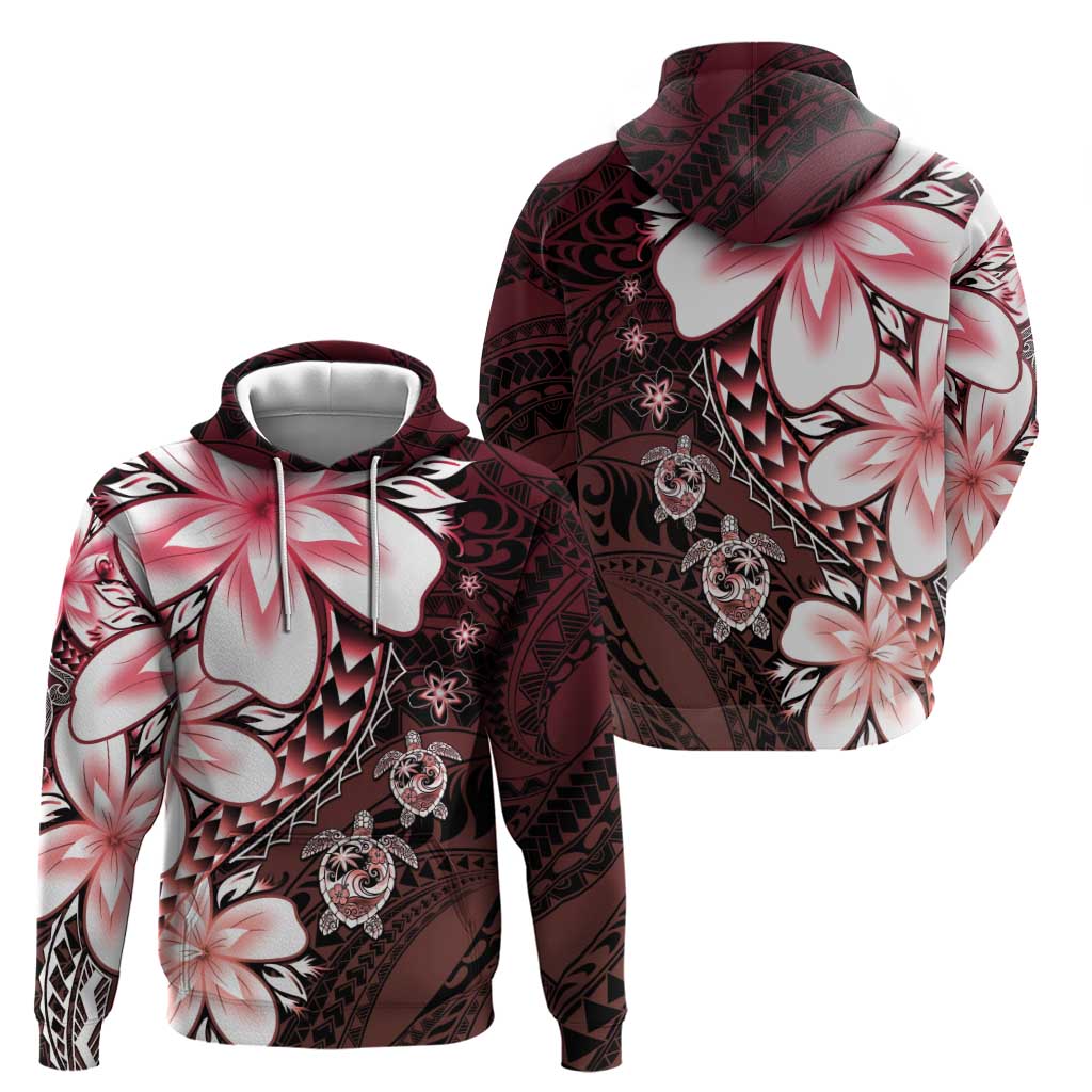 Polynesia Romantic Valentine Hoodie Sea Turtle Couple With Red Gradient Plumeria LT05 - Polynesian Pride
