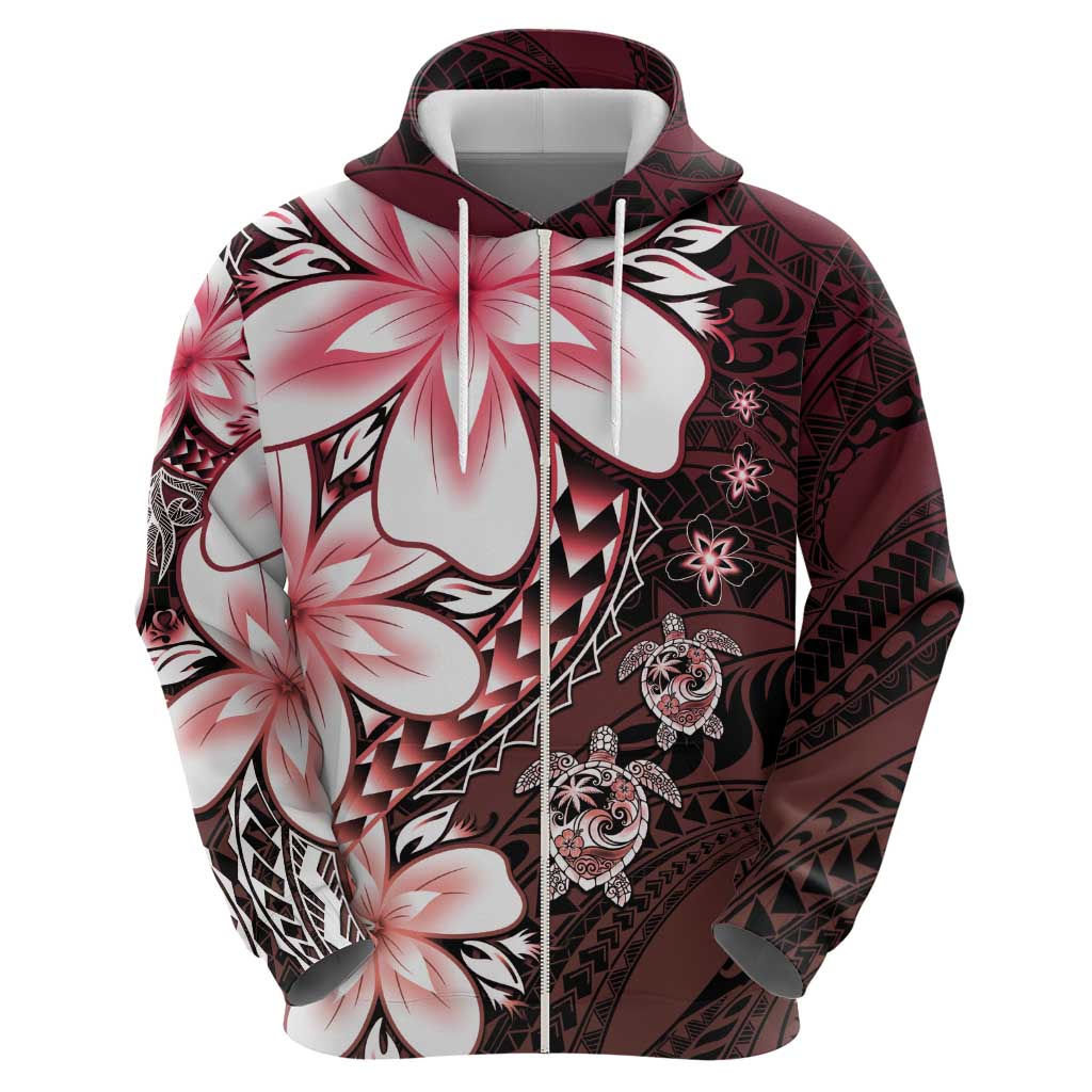 Polynesia Romantic Valentine Hoodie Sea Turtle Couple With Red Gradient Plumeria LT05 - Polynesian Pride