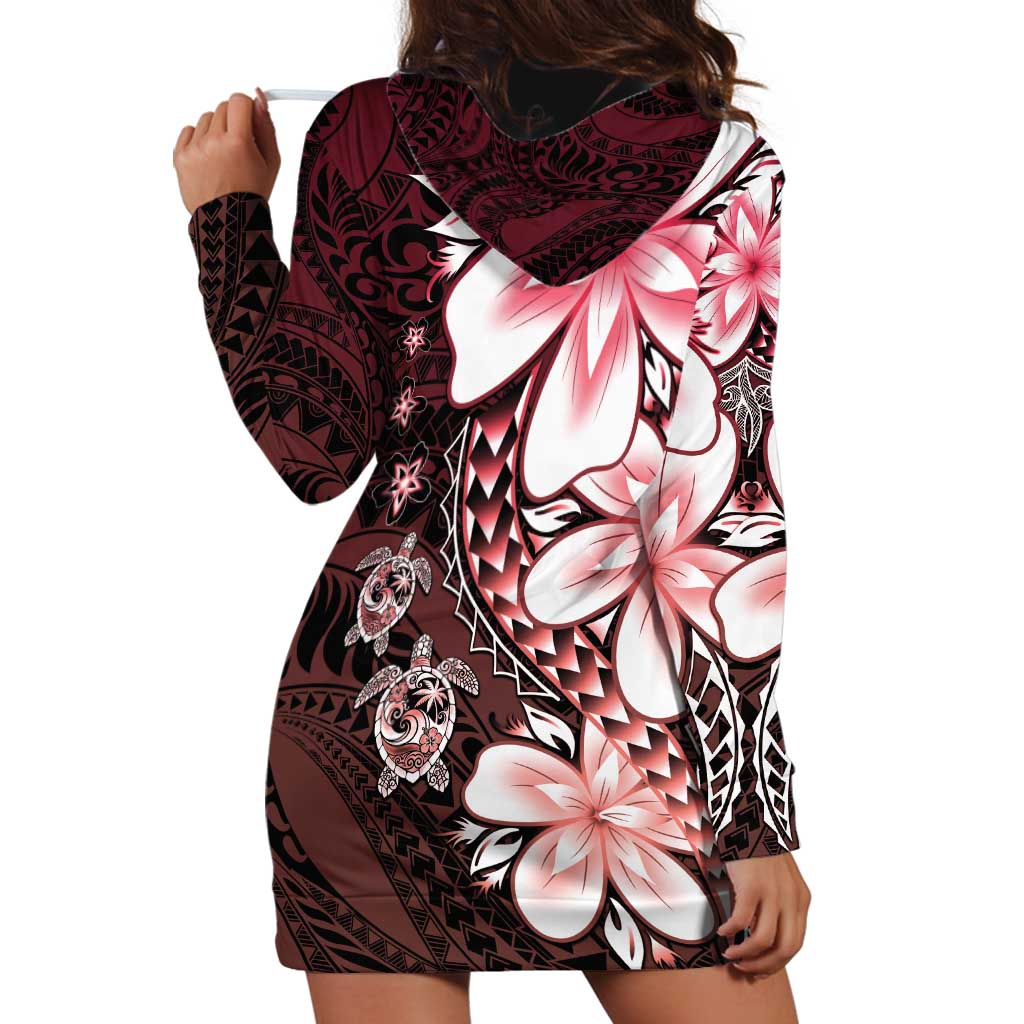 Polynesia Romantic Valentine Hoodie Dress Sea Turtle Couple With Red Gradient Plumeria LT05 - Polynesian Pride